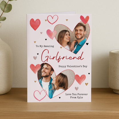 Personalised Photo Upload Red Hearts Card – Valentine's Day Anniversary Card