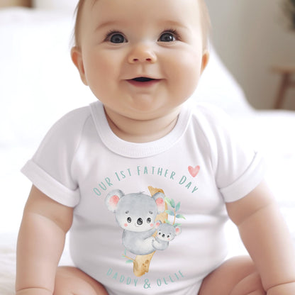 Personalised 1st Fathers Day Koala Babygrow | Name Vest or Bib UK