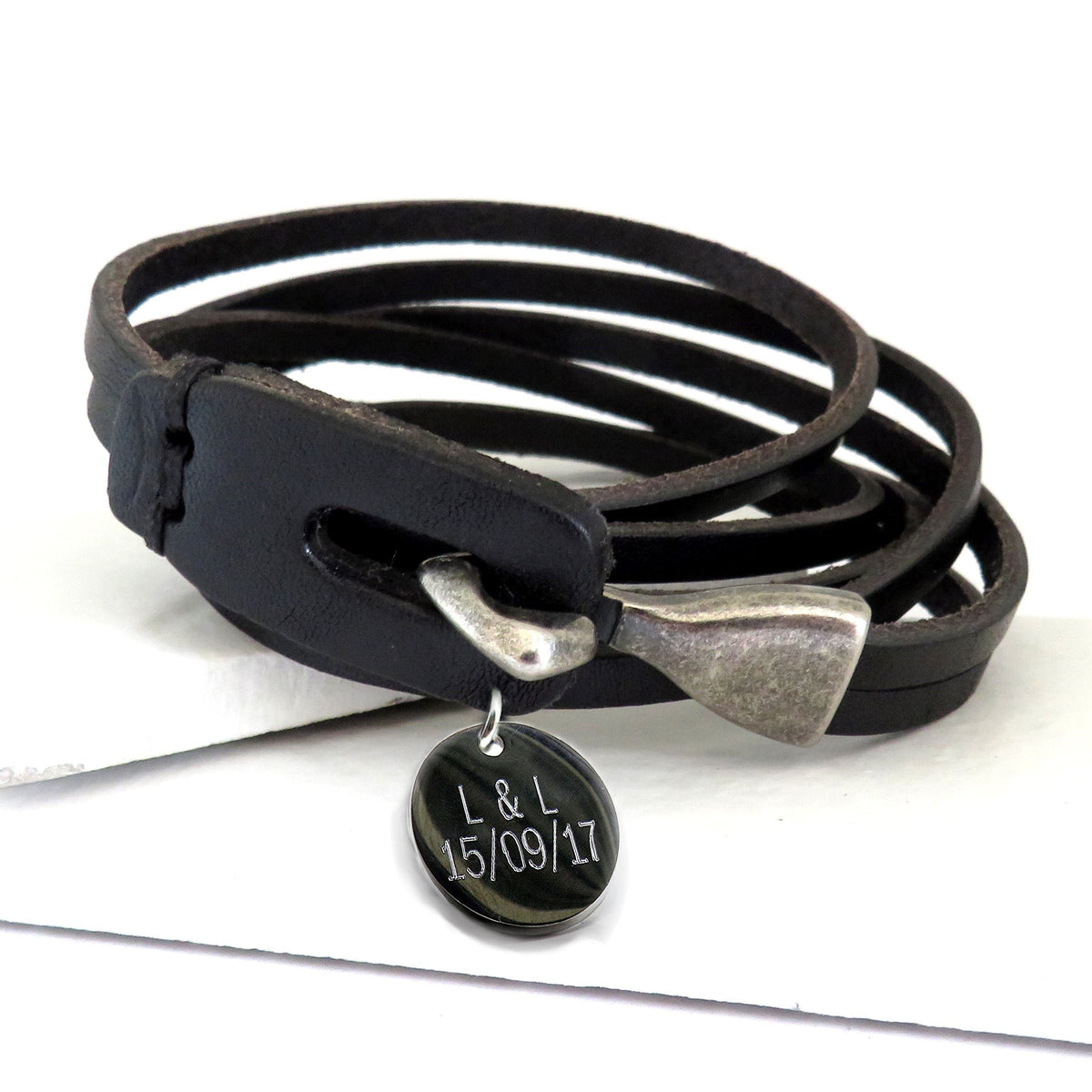 Personalised Men's Brown Cowhide Wrap Bracelet