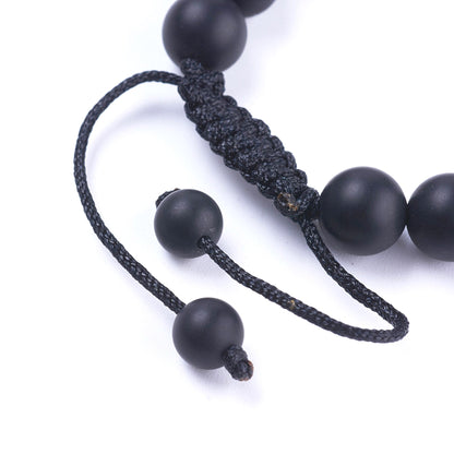 Personalised Men's Adjustable Black Agate Bracelet