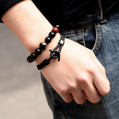 Personalised Men's Black Paracord Anchor Bracelet