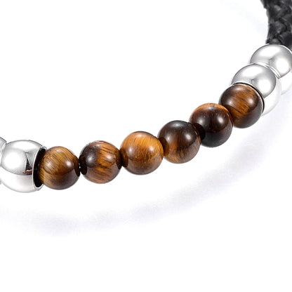 Personalised Men's Tigers Eye Leather Bracelet