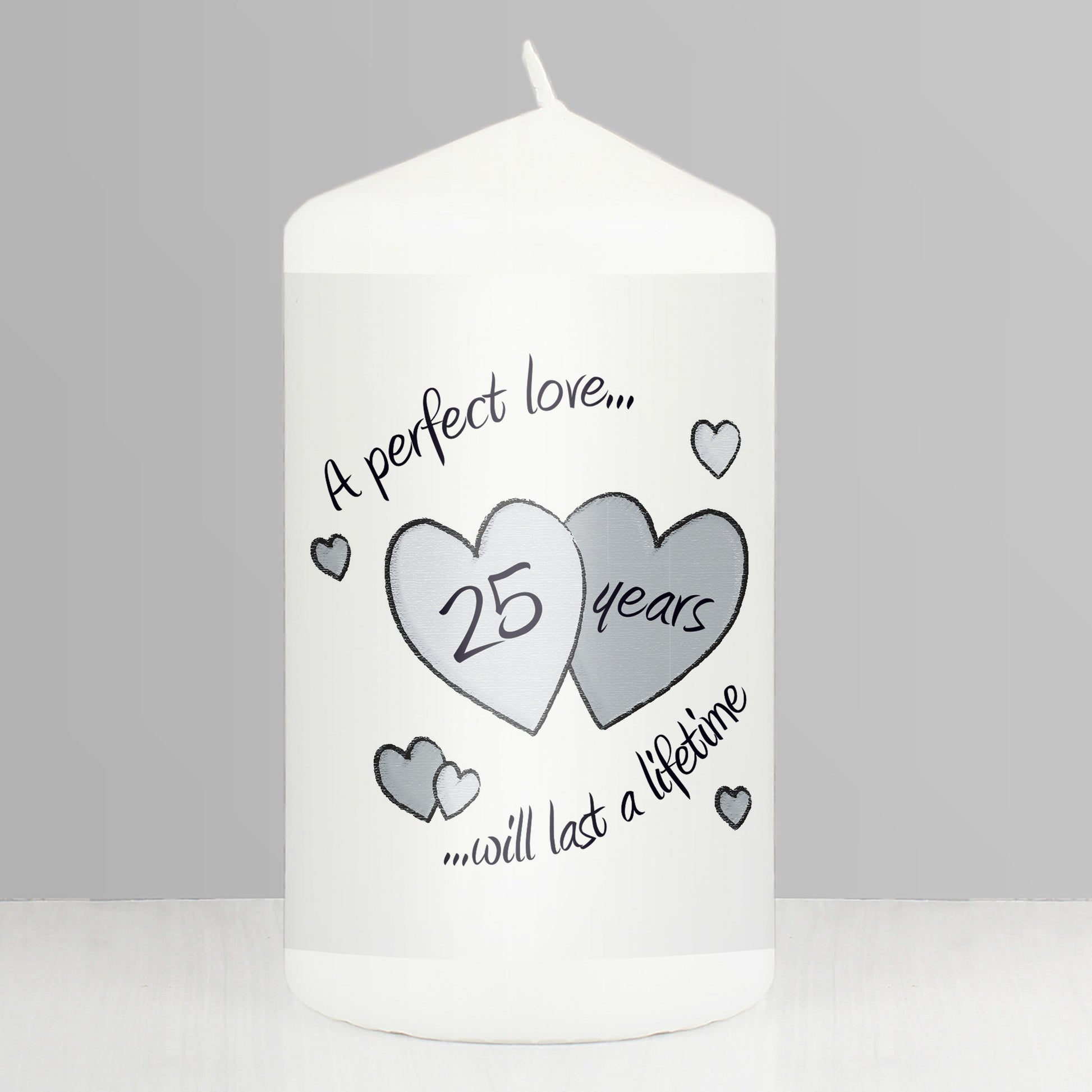 Perfect Love Silver Anniversary Pillar Candle from Heartfelt Gifts