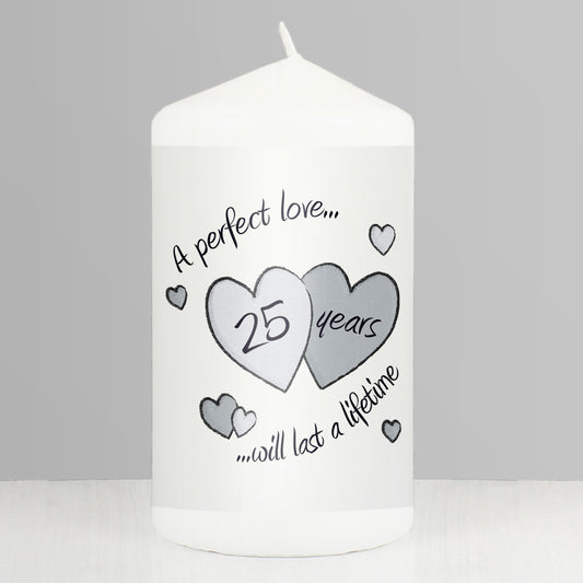 Perfect Love Silver Anniversary Pillar Candle from Heartfelt Gifts