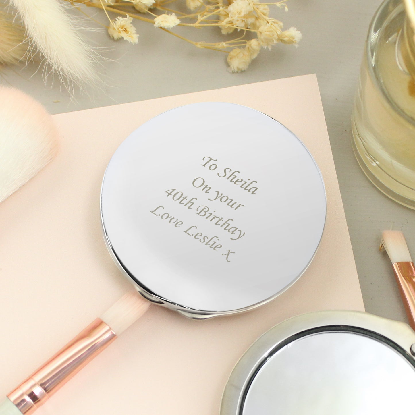 Personalised Silver Round Compact Mirror from Heartfelt Gifts