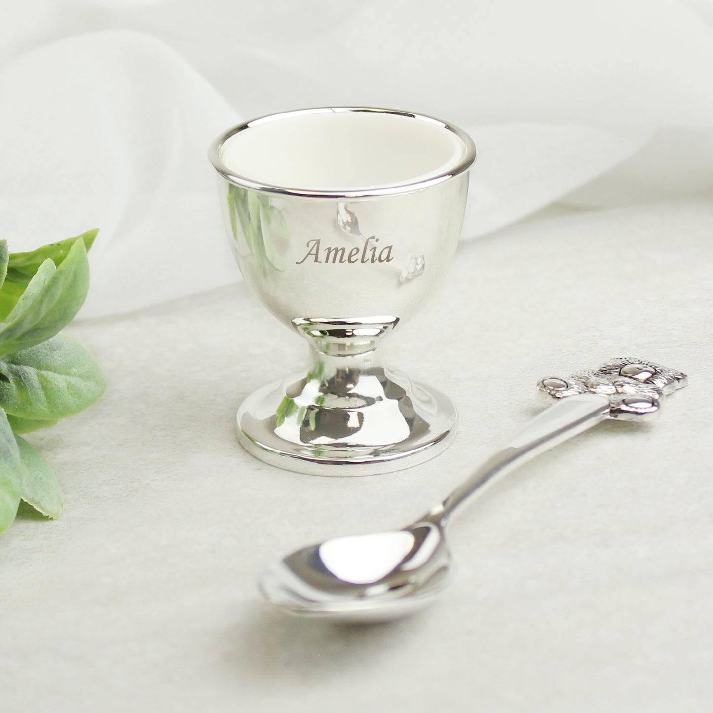 Personalised Silver Egg Cup & Spoon from Heartfelt Gifts