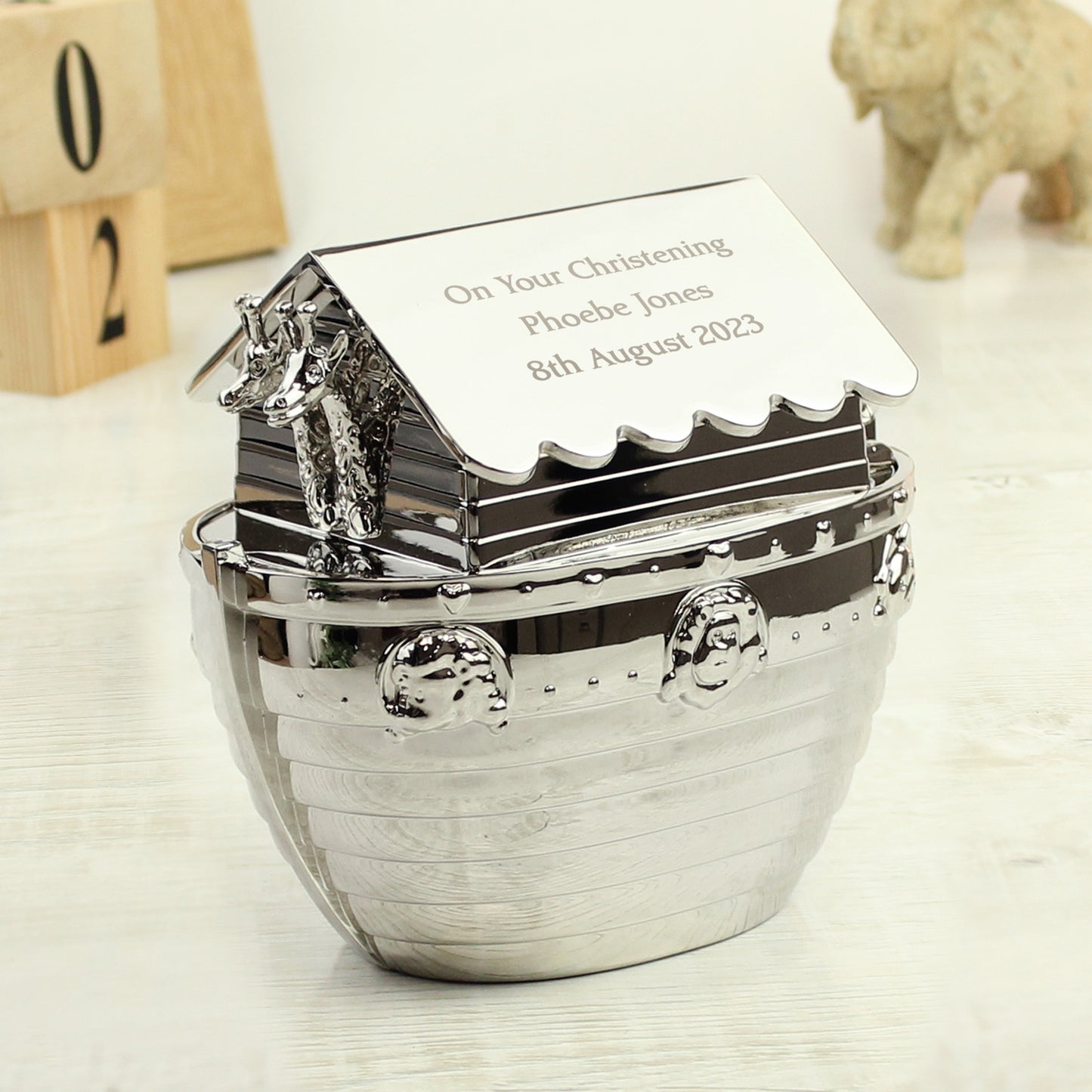 Personalised Silver Noahs Ark Money Box - image 2