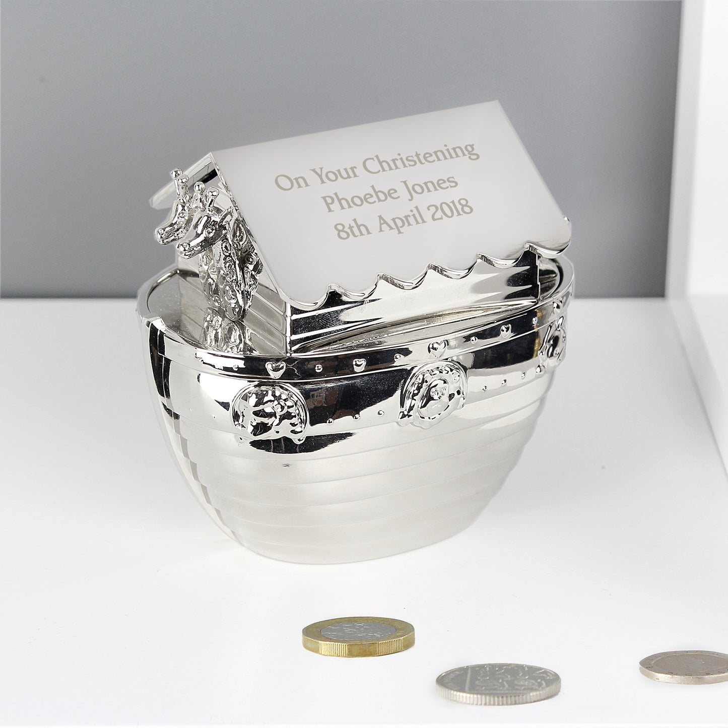 Personalised Silver Noahs Ark Money Box - image 3