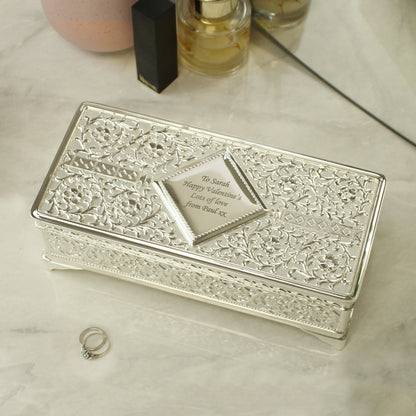 Personalised Antique Silver Plated Jewellery Box - image 3