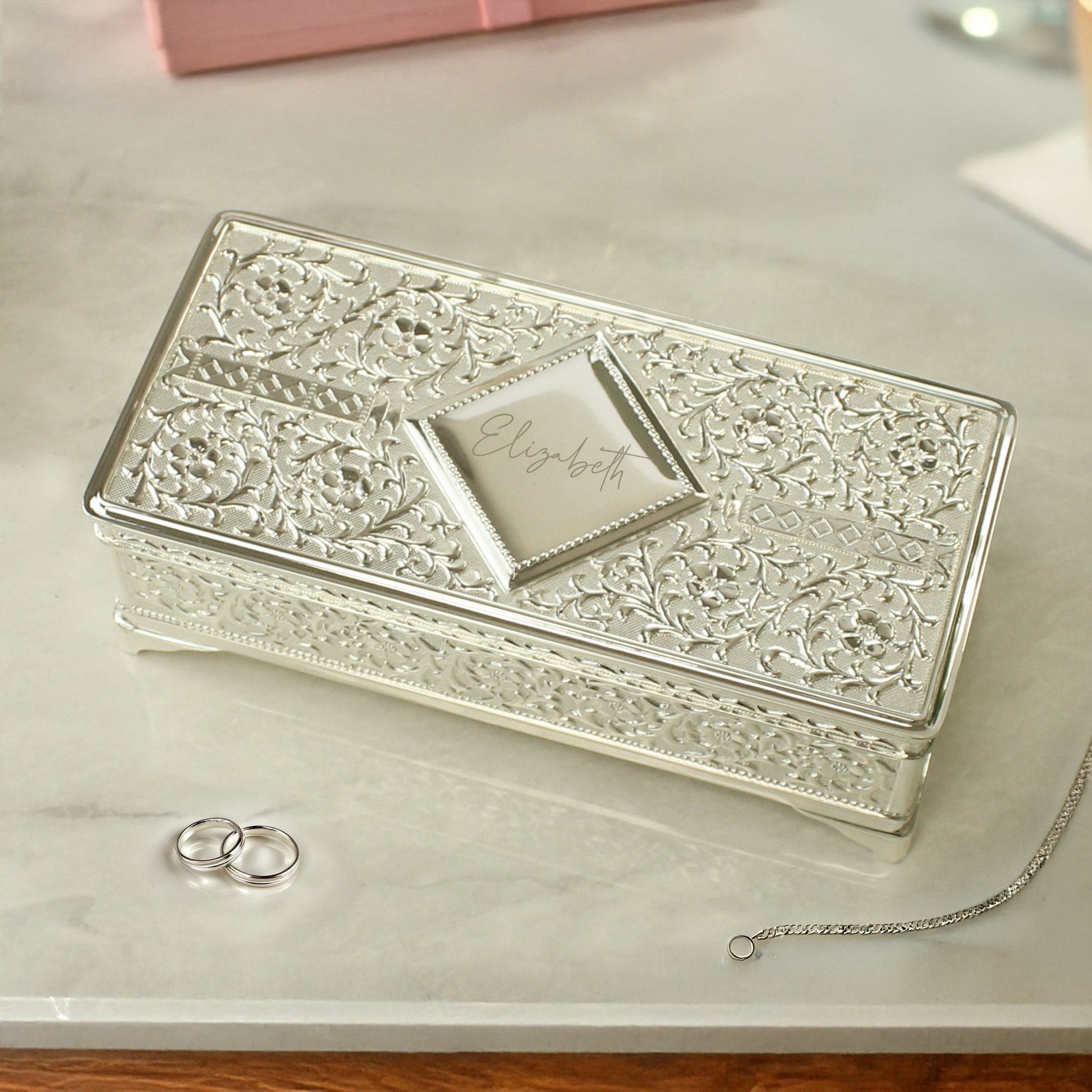 Personalised Silver Plated Jewellery Box – Luxury Anniversary Birthday Gift for Her - image 3