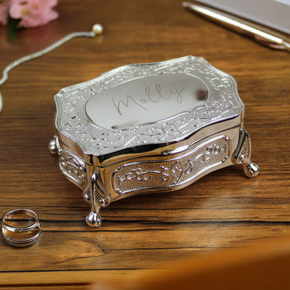 Personalised Small Silver Plated Jewellery Box – Birthday Anniversary Gift for Her