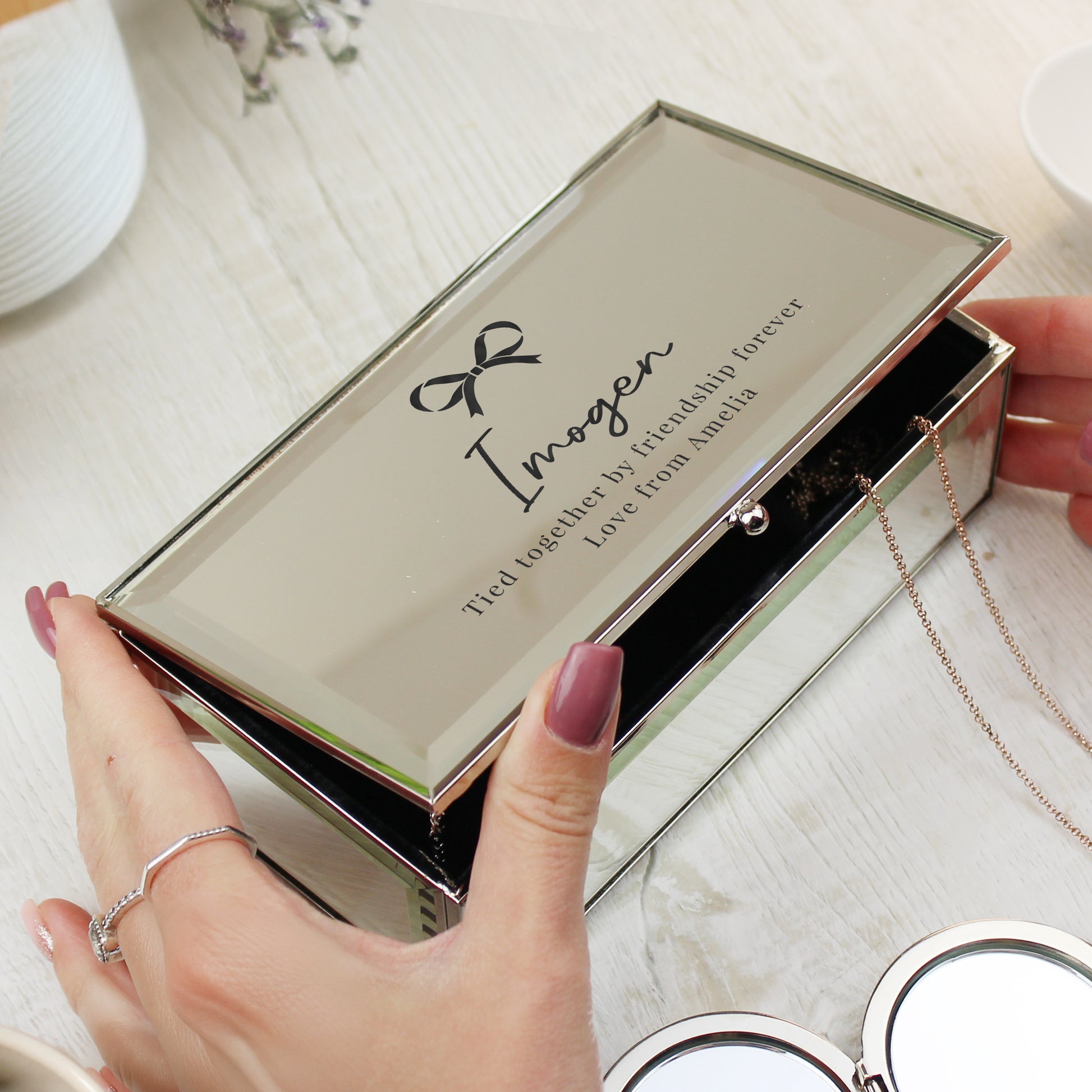 Personalised Bow Mirrored Jewellery Box – Luxury Birthday Valentine Gift for Her - image 2