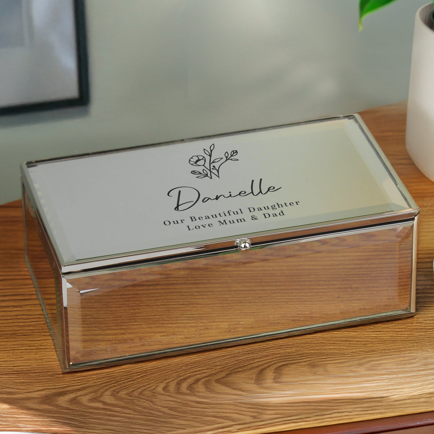 Personalised Floral Mirrored Jewellery Box – Luxury Birthday Gift for Her