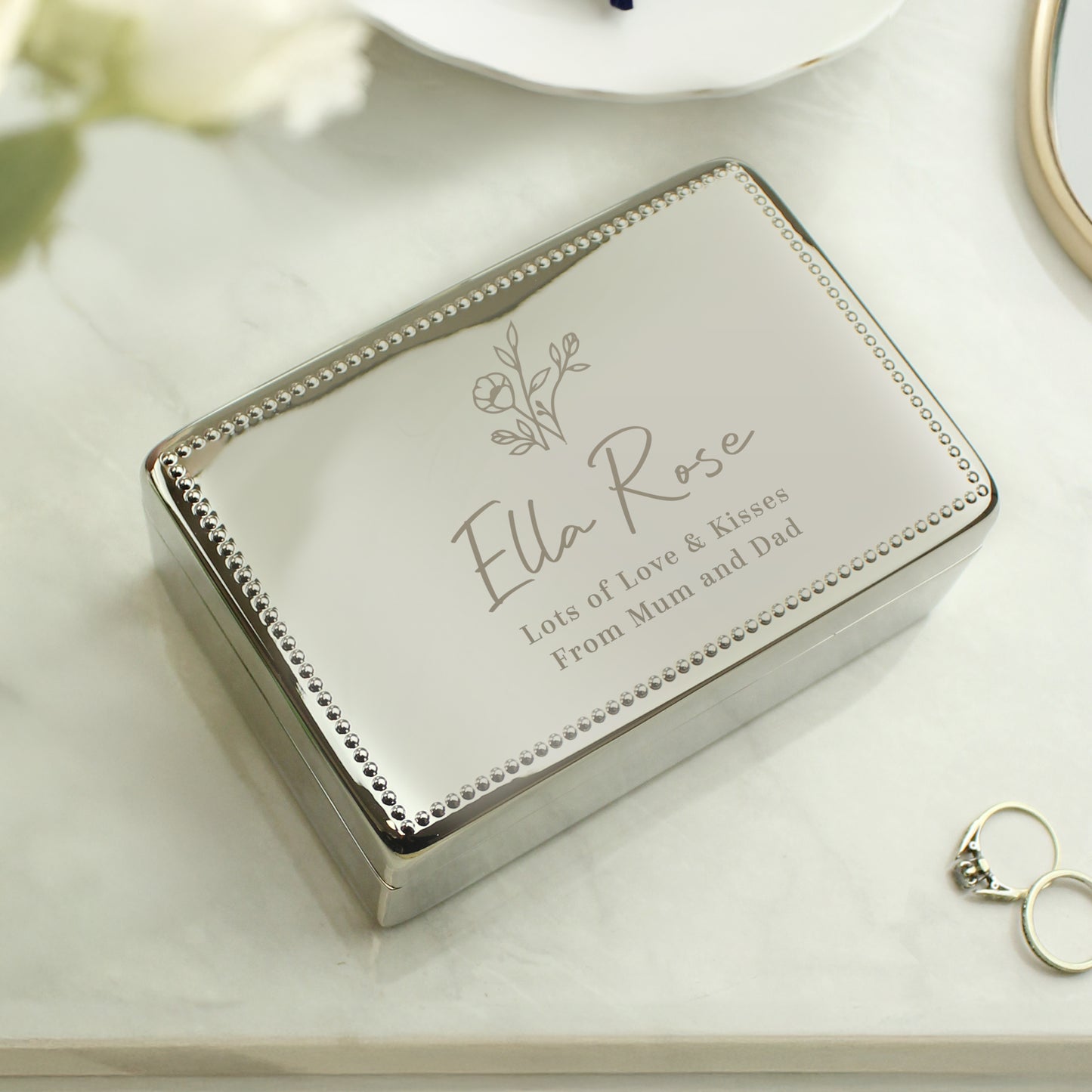 Personalised Floral Small Jewellery Box – Birthday Valentine Gift for Her
