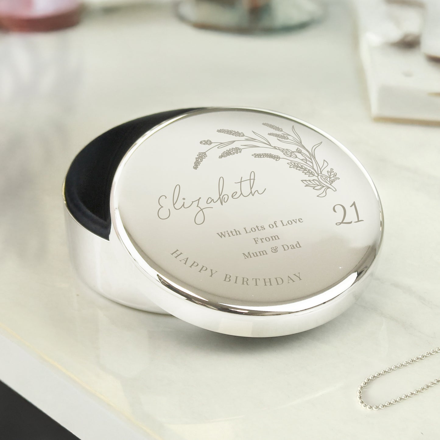 Personalised Birthday Round Trinket Box – Milestone Birthday Gift for Her