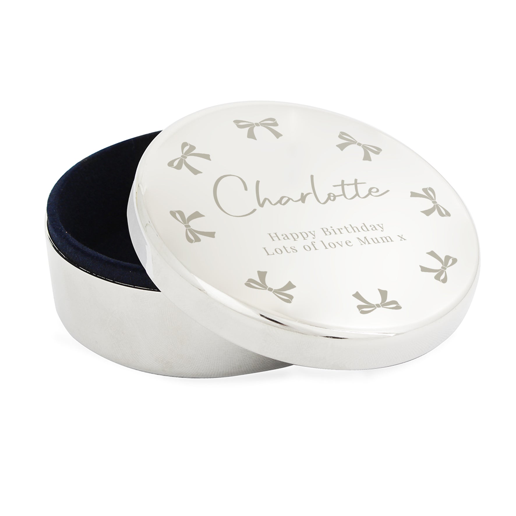 Personalised Bow Round Trinket Box – Birthday Valentine Gift for Her - image 4