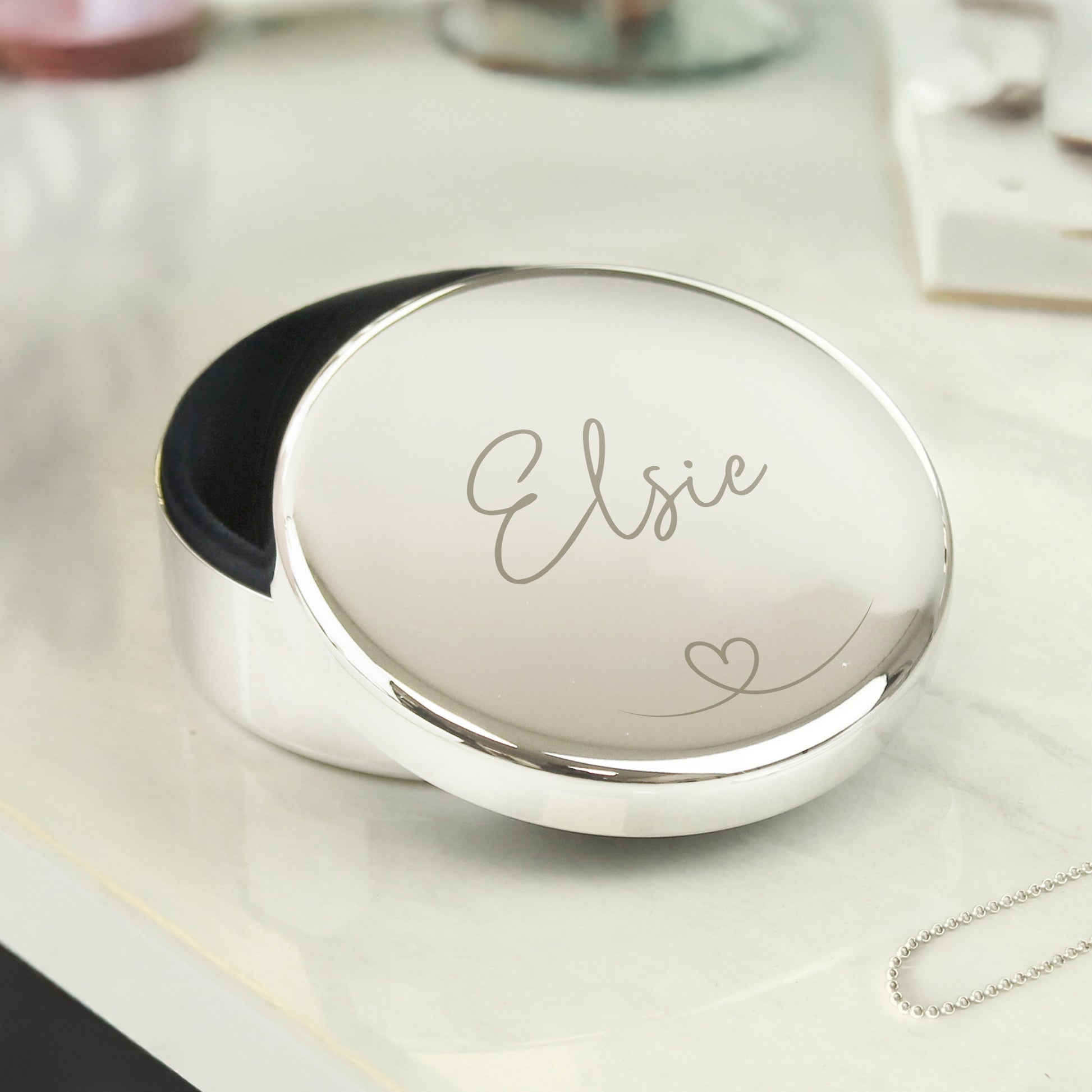 Personalised Heart Round Trinket Box – Birthday Valentine's Keepsake Gift for Her