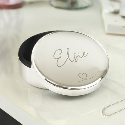 Personalised Heart Round Trinket Box – Birthday Valentine's Keepsake Gift for Her