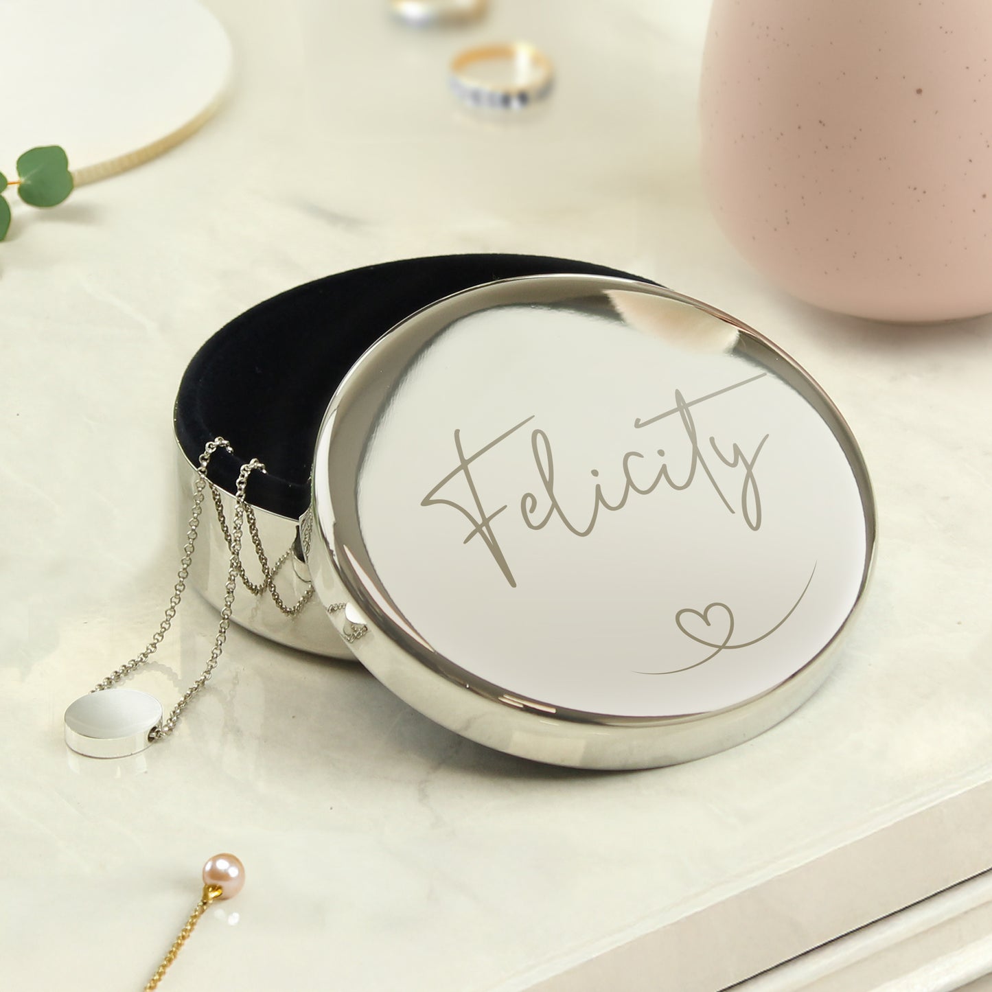 Personalised Heart Round Trinket Box – Birthday Valentine's Keepsake Gift for Her - image 3