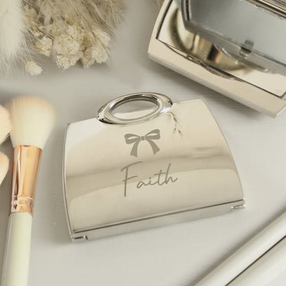 Personalised Bow Handbag Compact Mirror – Birthday Gift for Her