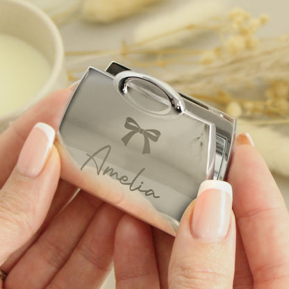 Personalised Bow Handbag Compact Mirror – Birthday Gift for Her - image 2