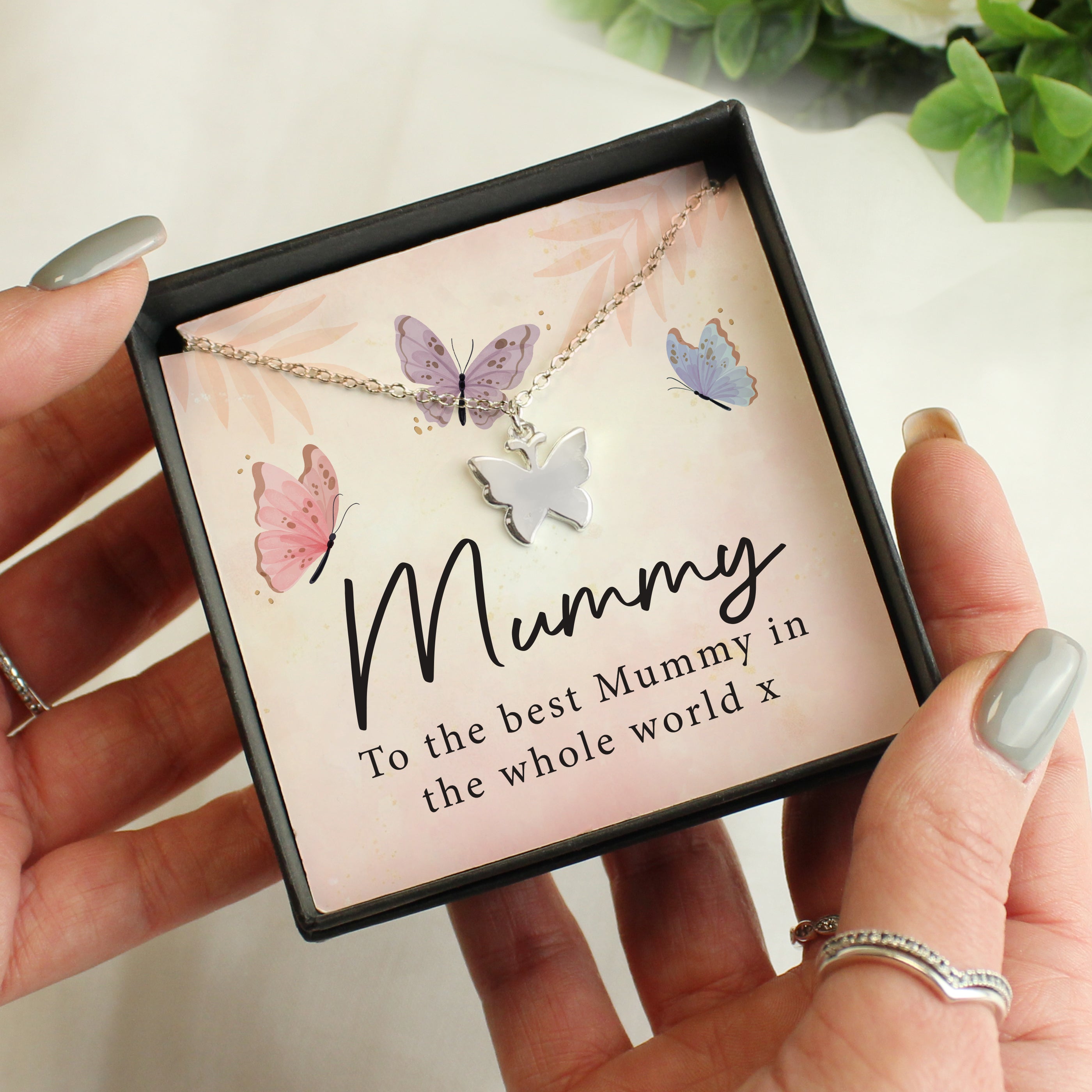 Personalised Sentiment Card and Butterfly Necklace – Birthday Gift for Her