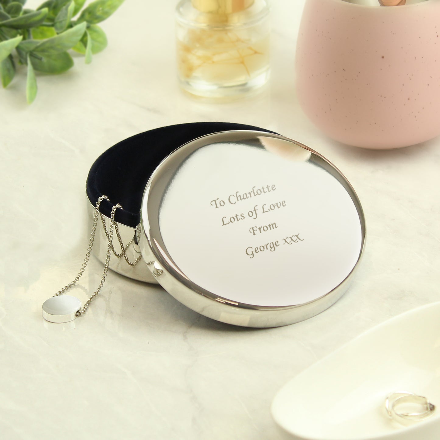 Personalised Round Trinket Box from Heartfelt Gifts