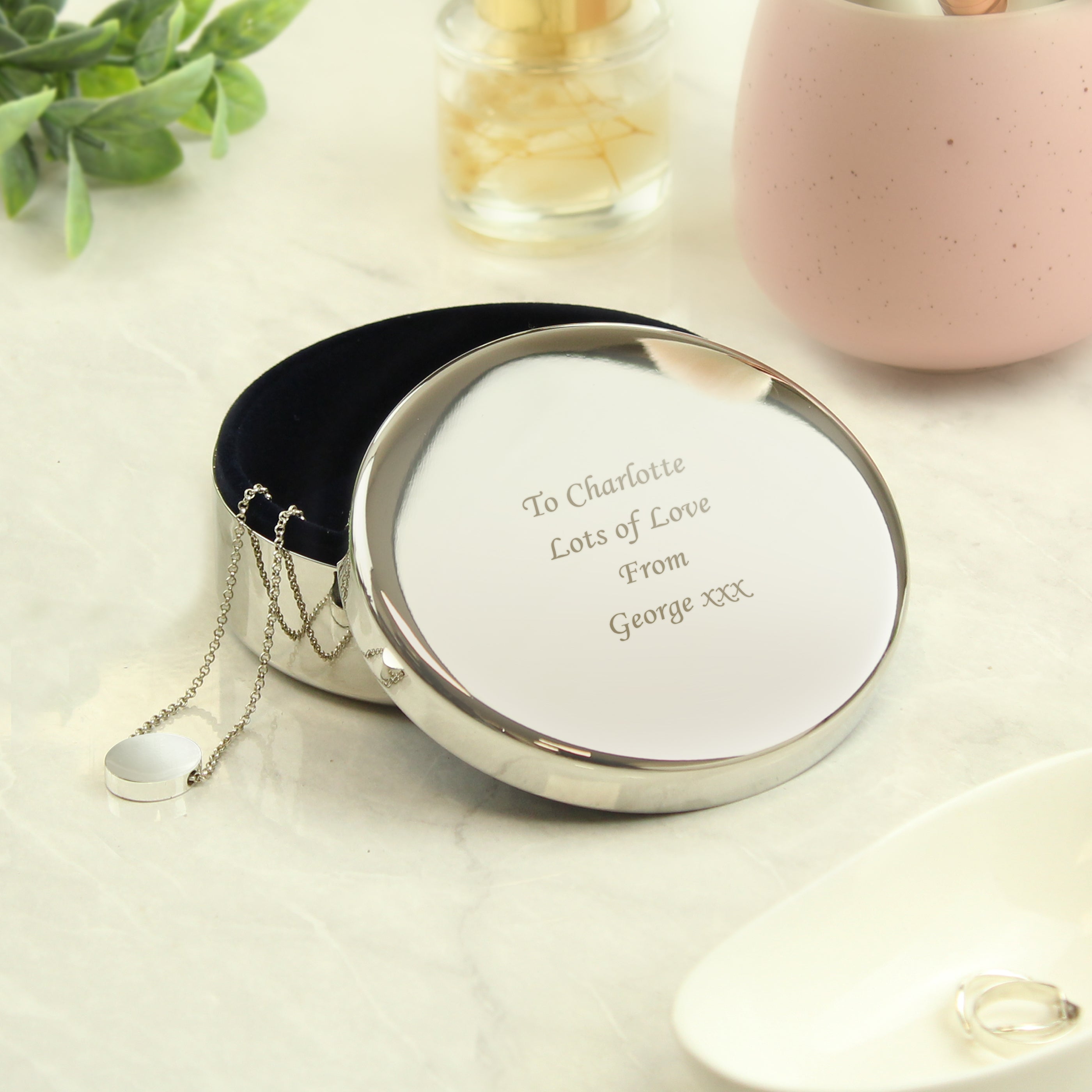 Personalised Round Trinket Box from Heartfelt Gifts