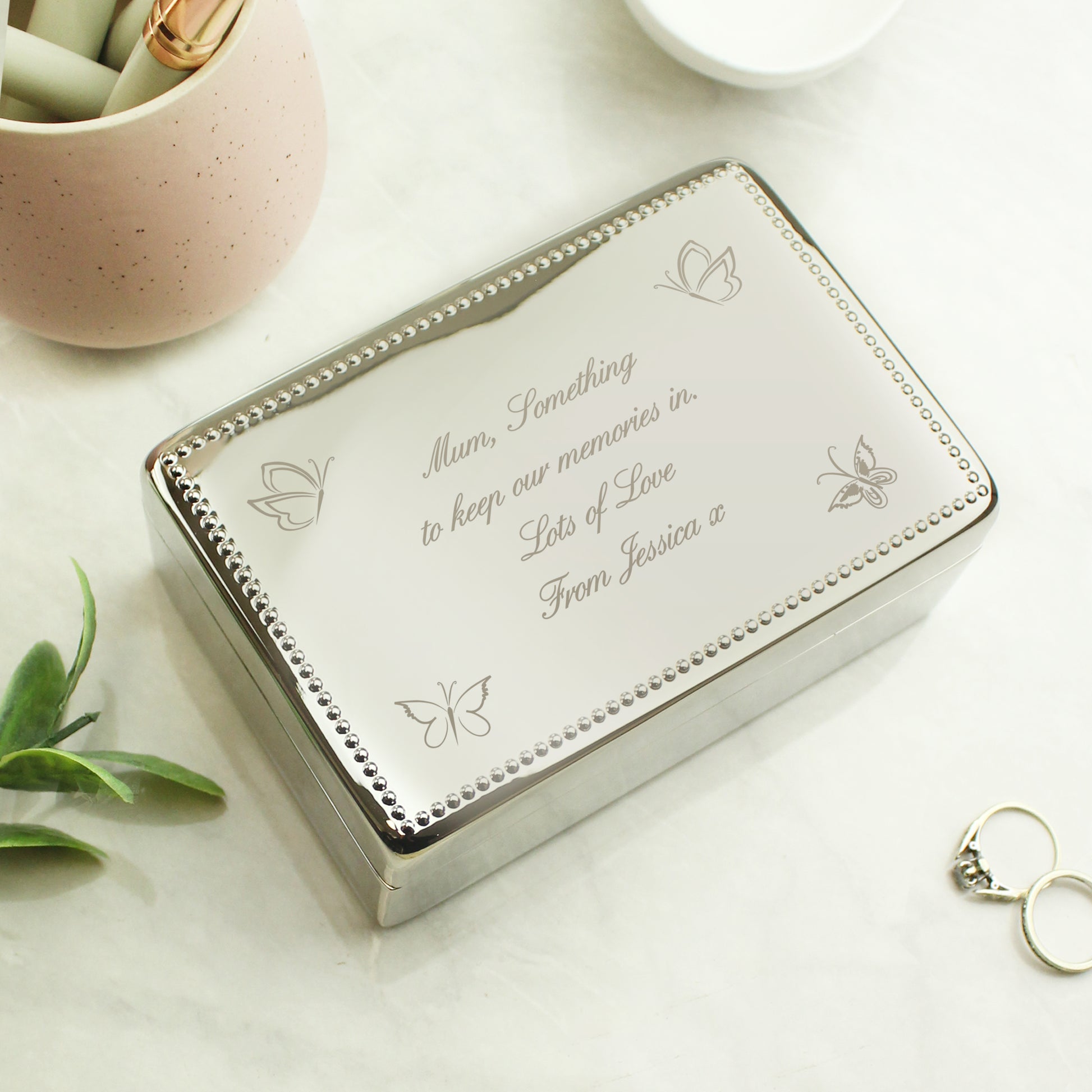 Personalised Butterfly Rectangular Jewellery Box from Heartfelt Gifts