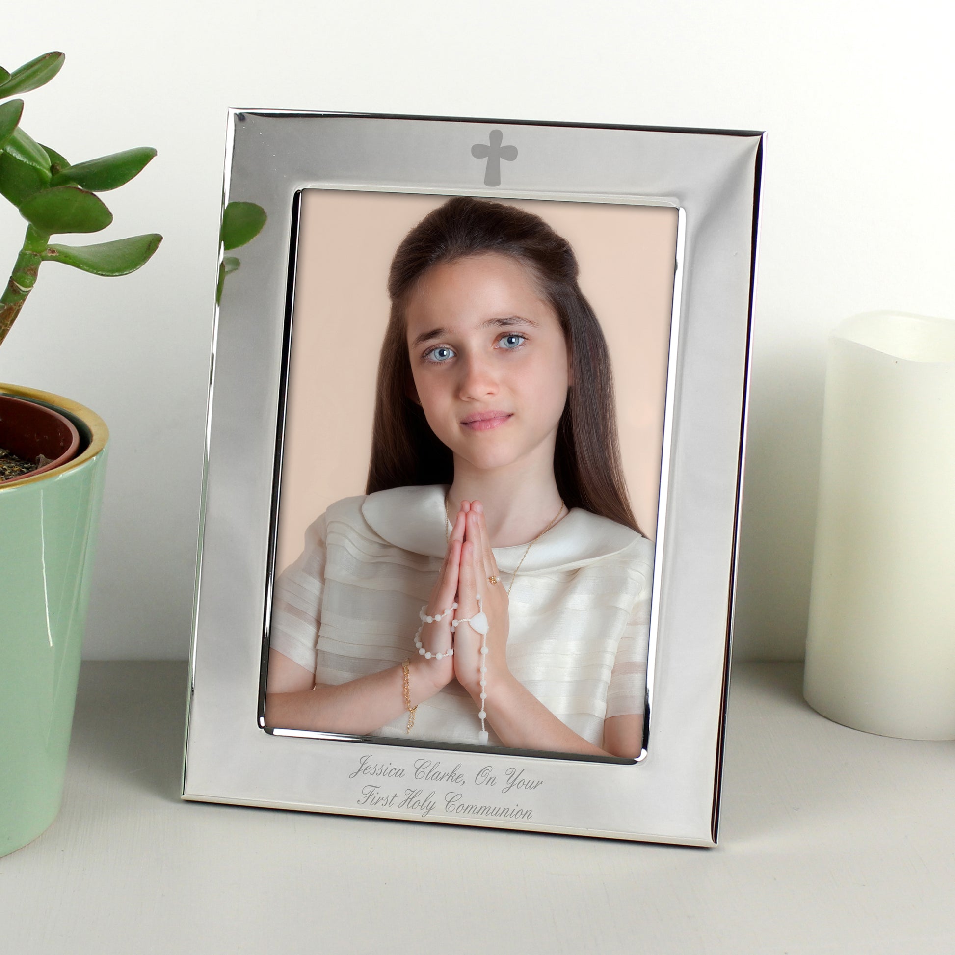 Personalised Silver Plated 6x4 Elegant Cross Photo Frame from Heartfelt Gifts