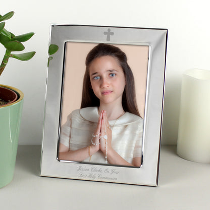 Personalised Silver Plated 6x4 Elegant Cross Photo Frame from Heartfelt Gifts