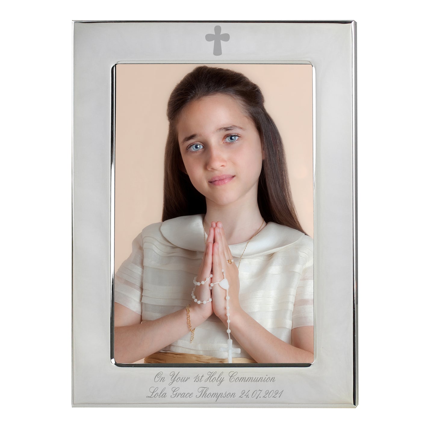 Personalised Silver Plated 6x4 Elegant Cross Photo Frame - image 2