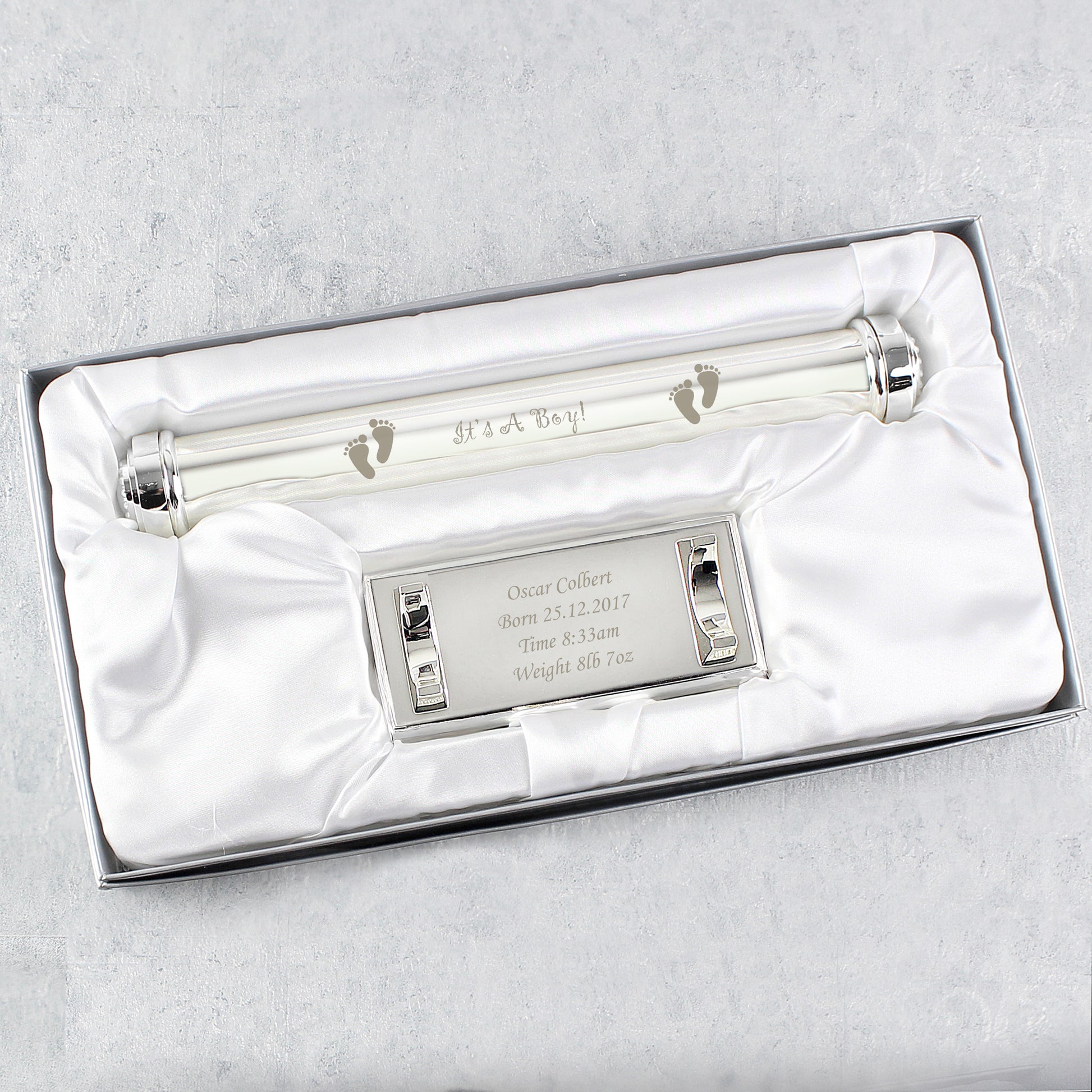 Personalised Its A Boy Silver Plated Certificate Holder - image 4