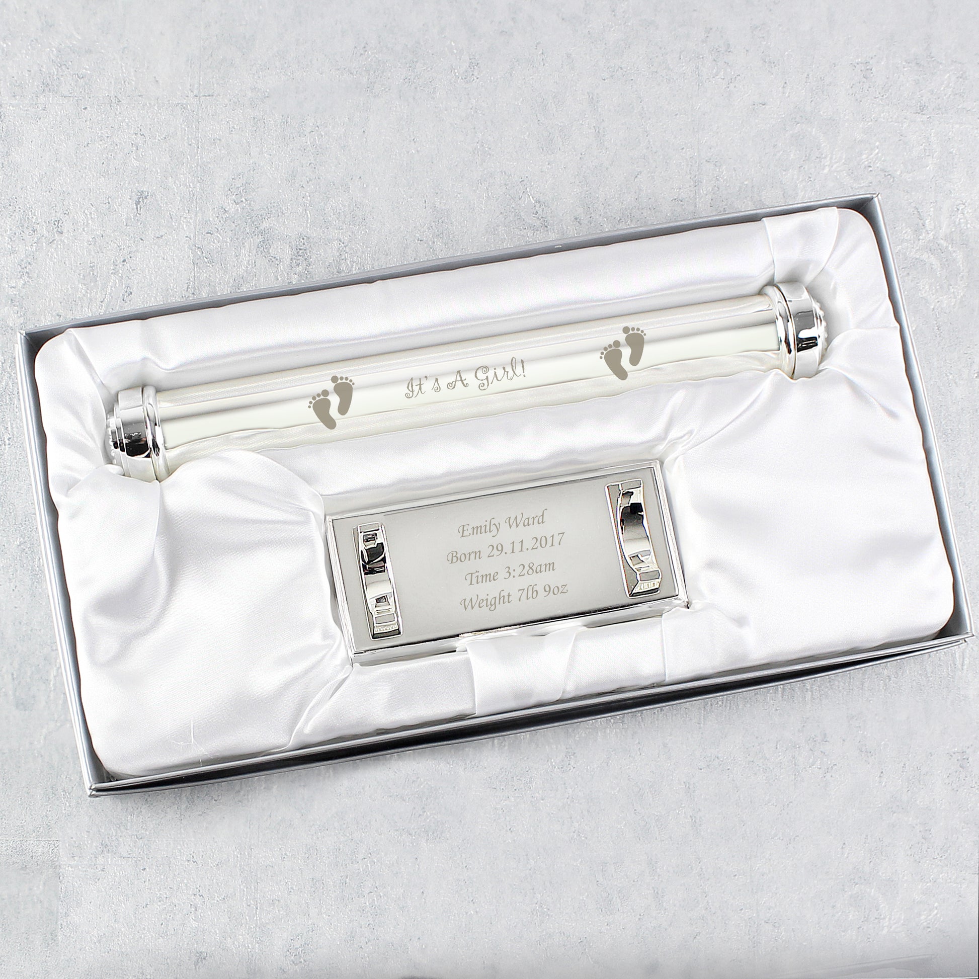 Personalised Its A Girl Silver Plated Certificate Holder - image 5