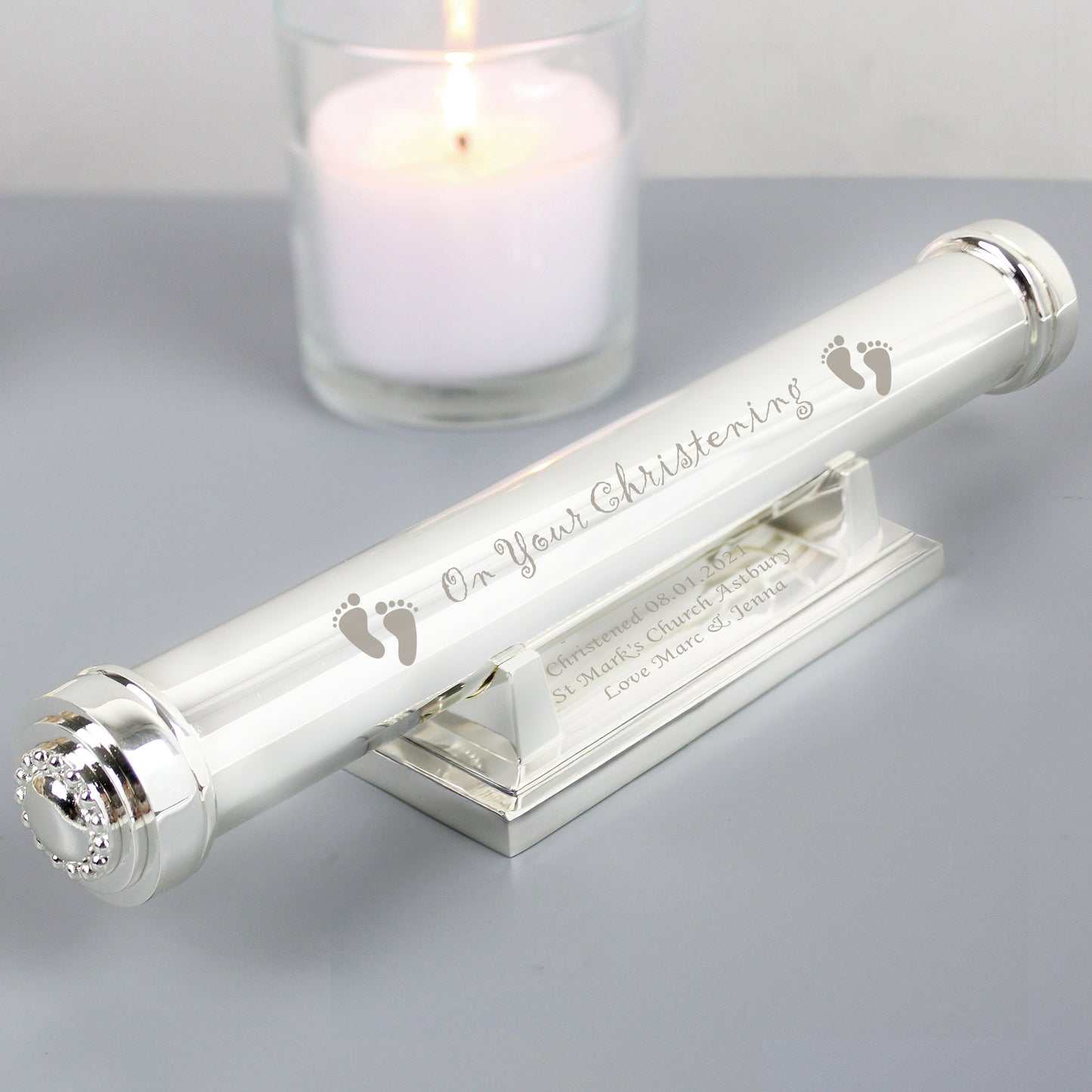 Personalised Christening Silver Plated Certificate Holder from Heartfelt Gifts