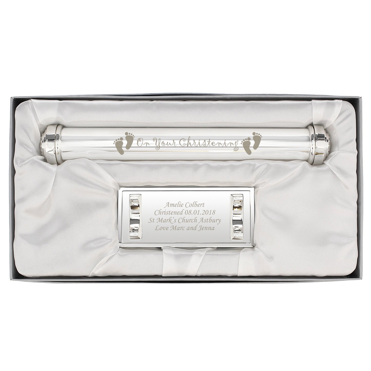 Personalised Christening Silver Plated Certificate Holder - image 2