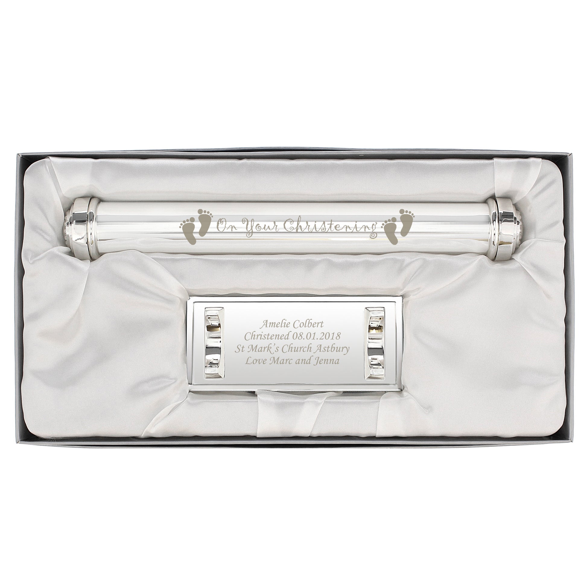 Personalised Christening Silver Plated Certificate Holder - image 2