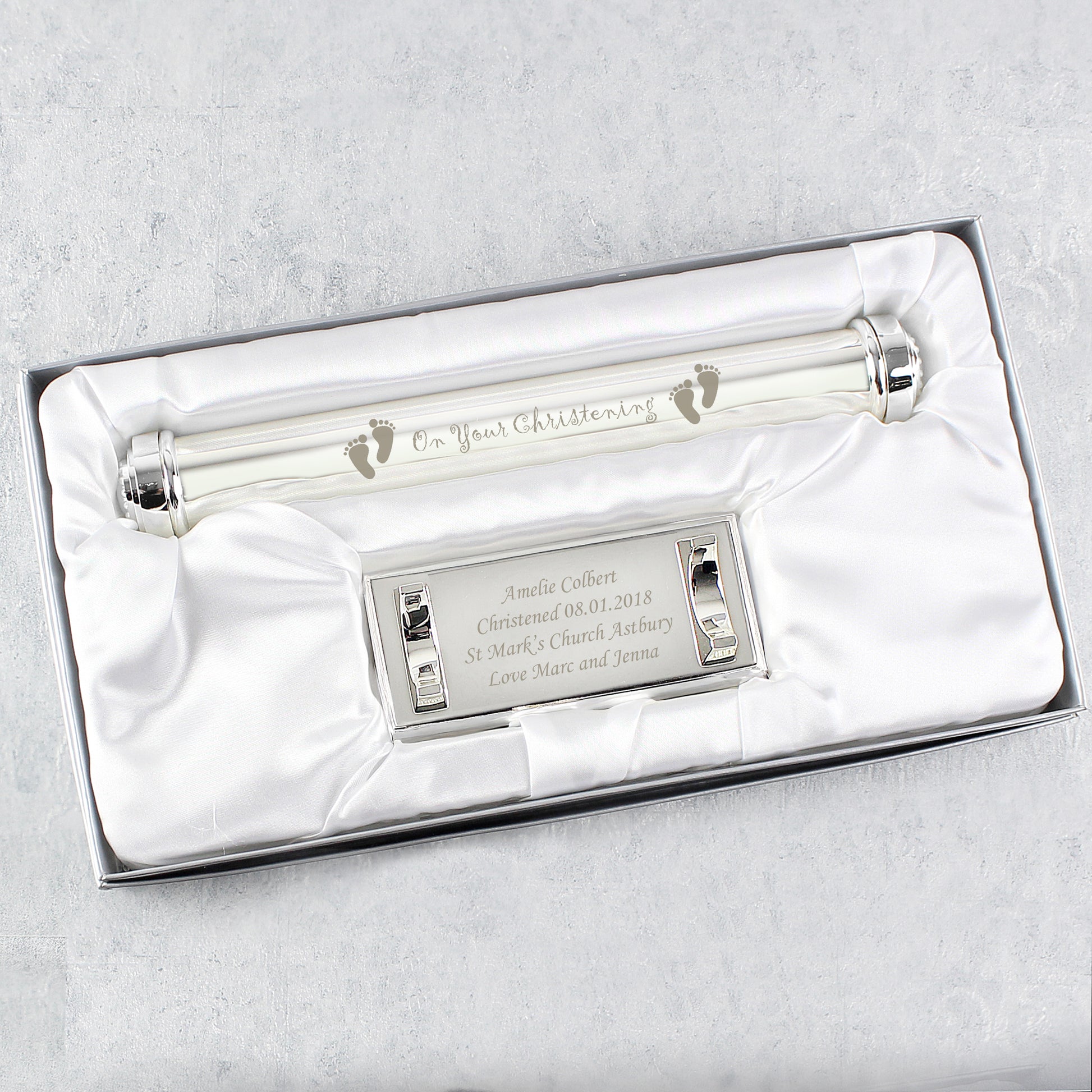 Personalised Christening Silver Plated Certificate Holder - image 4