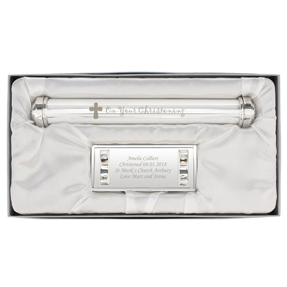 Personalised Christening Cross Silver Plated Certificate Holder - image 2