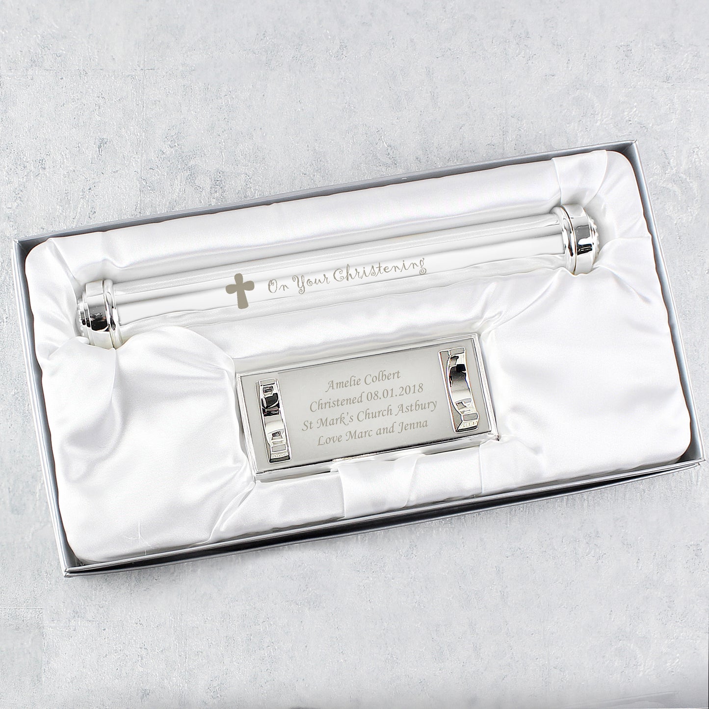 Personalised Christening Cross Silver Plated Certificate Holder - image 4