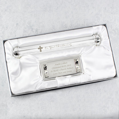 Personalised Christening Cross Silver Plated Certificate Holder - image 4