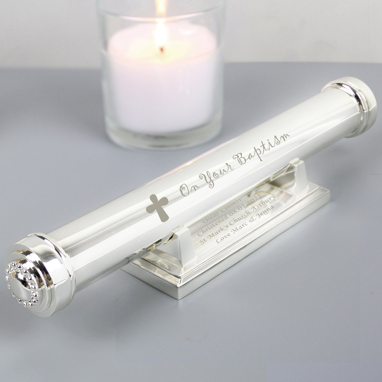 Personalised Baptism Silver Plated Certificate Holder from Heartfelt Gifts