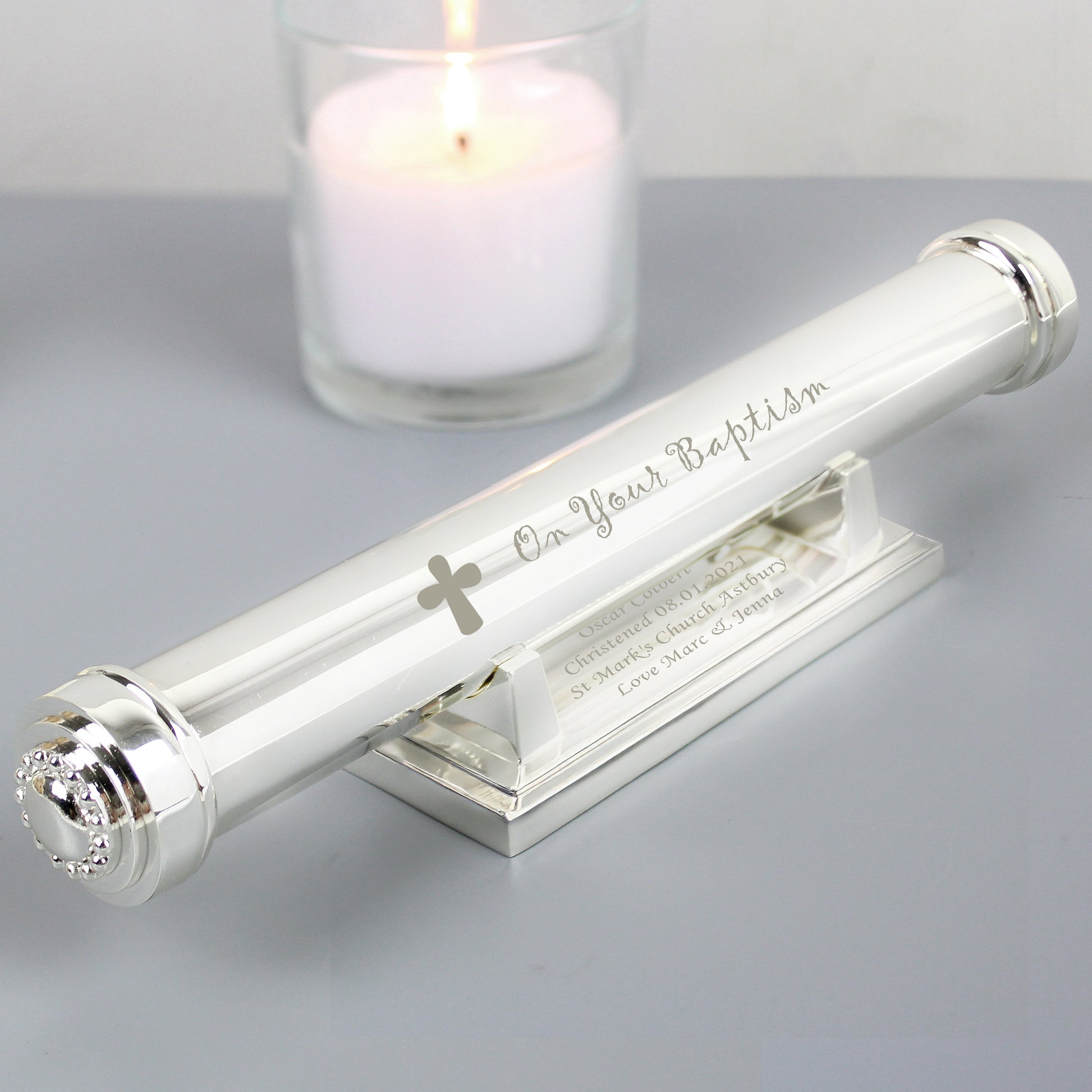 Personalised Baptism Silver Plated Certificate Holder from Heartfelt Gifts