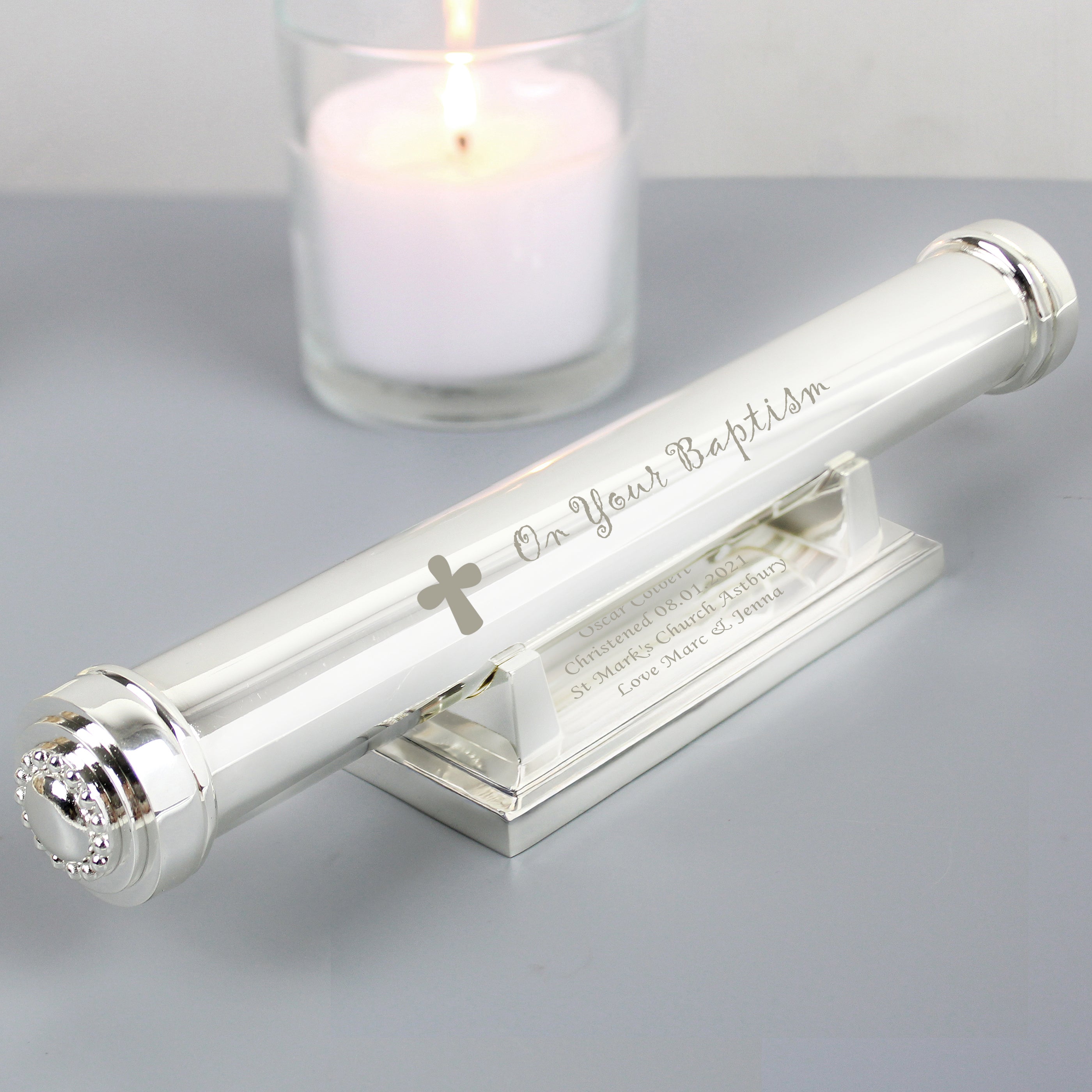 Personalised Baptism Silver Plated Certificate Holder from Heartfelt Gifts