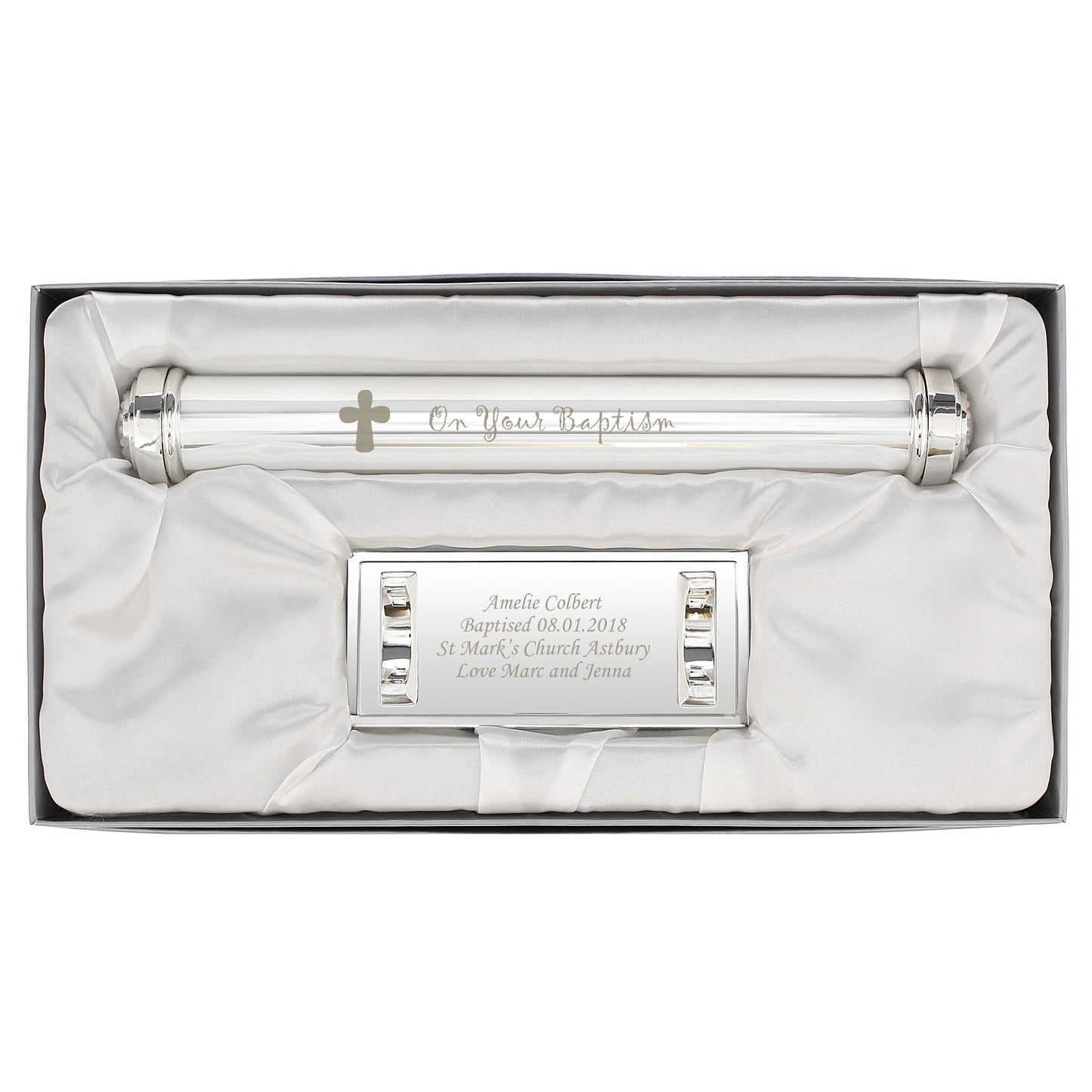Personalised Baptism Silver Plated Certificate Holder - image 2