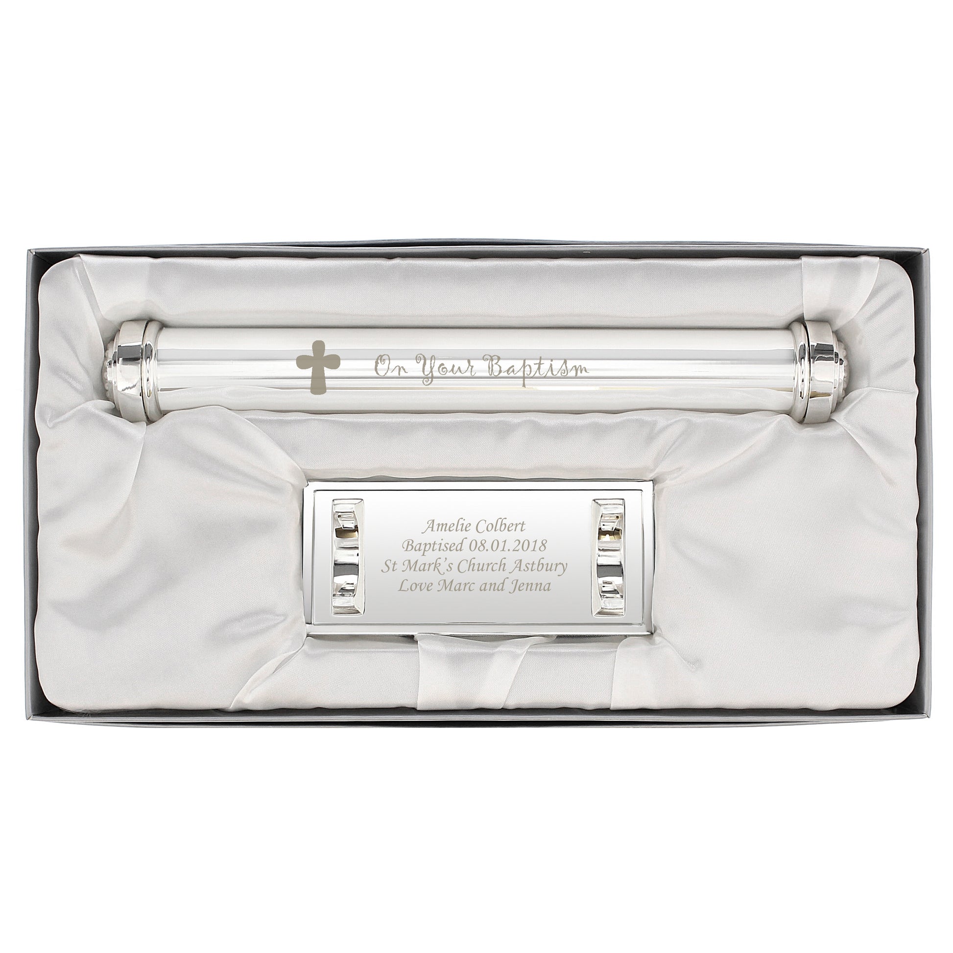 Personalised Baptism Silver Plated Certificate Holder - image 2