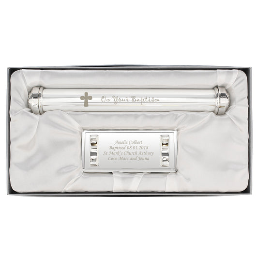 Personalised Baptism Silver Plated Certificate Holder - image 2