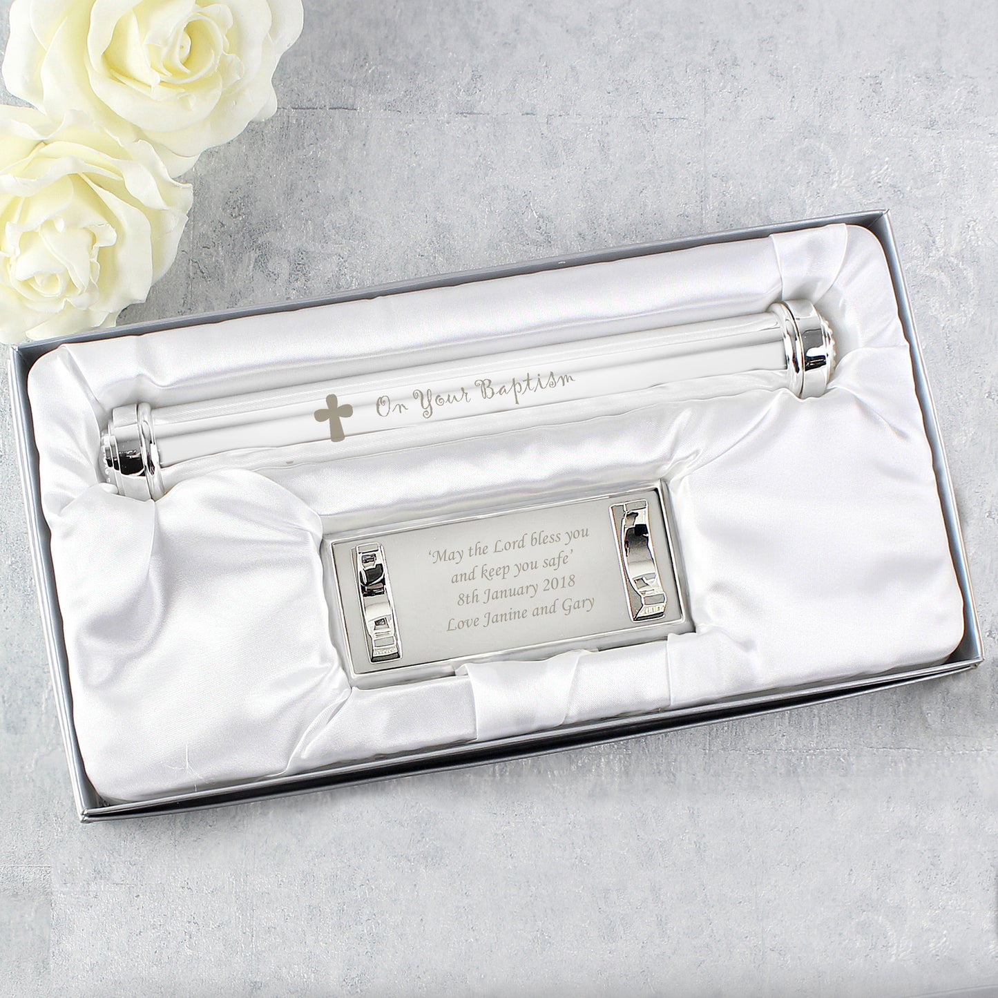 Personalised Baptism Silver Plated Certificate Holder - image 4