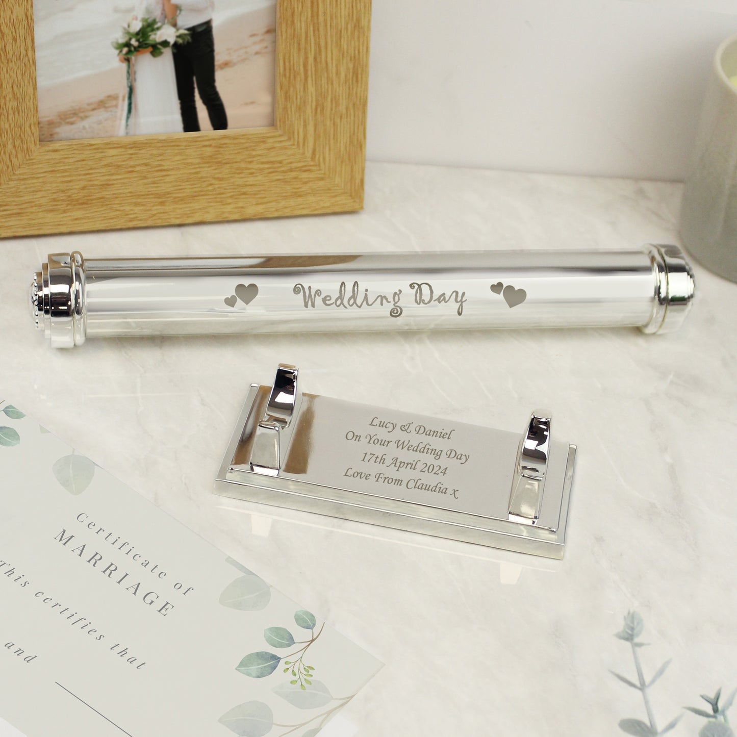 Personalised Wedding Day Silver Plated Certificate Holder from Heartfelt Gifts