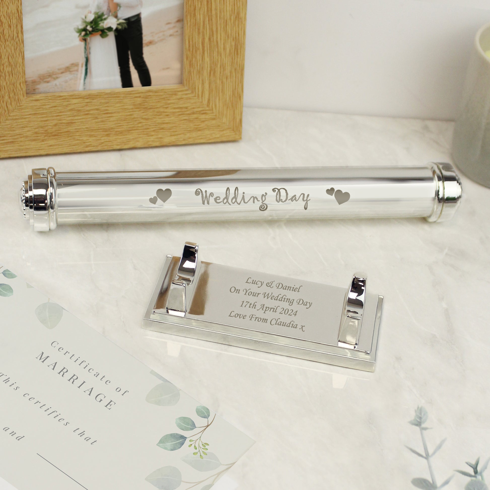 Personalised Wedding Day Silver Plated Certificate Holder from Heartfelt Gifts